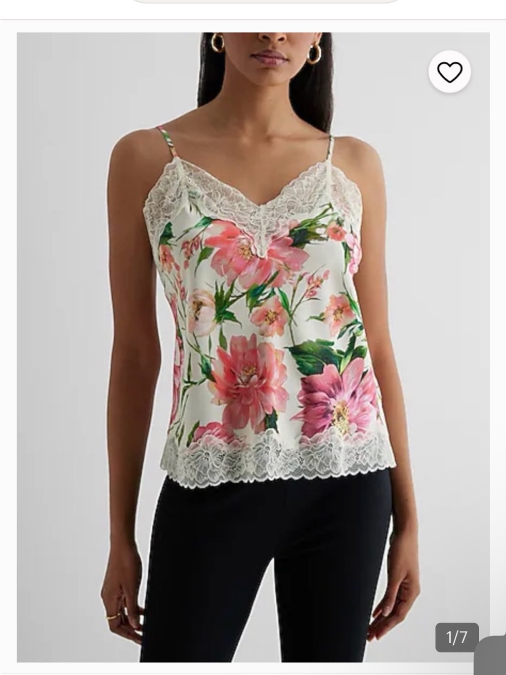 Express White Floral Satin Lace Trim Cami